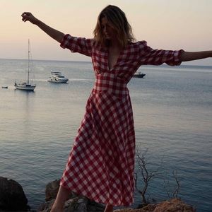 Dôen Charleston Dress | St Ouen Cherry Plaid | Size M